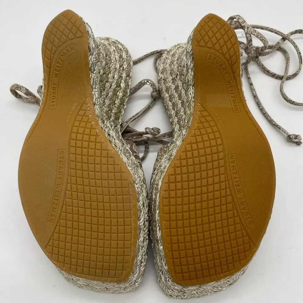 Stuart Weitzman Wishful Espadrilles Wedge Sandal - Tan Nairobi Patch - 6M